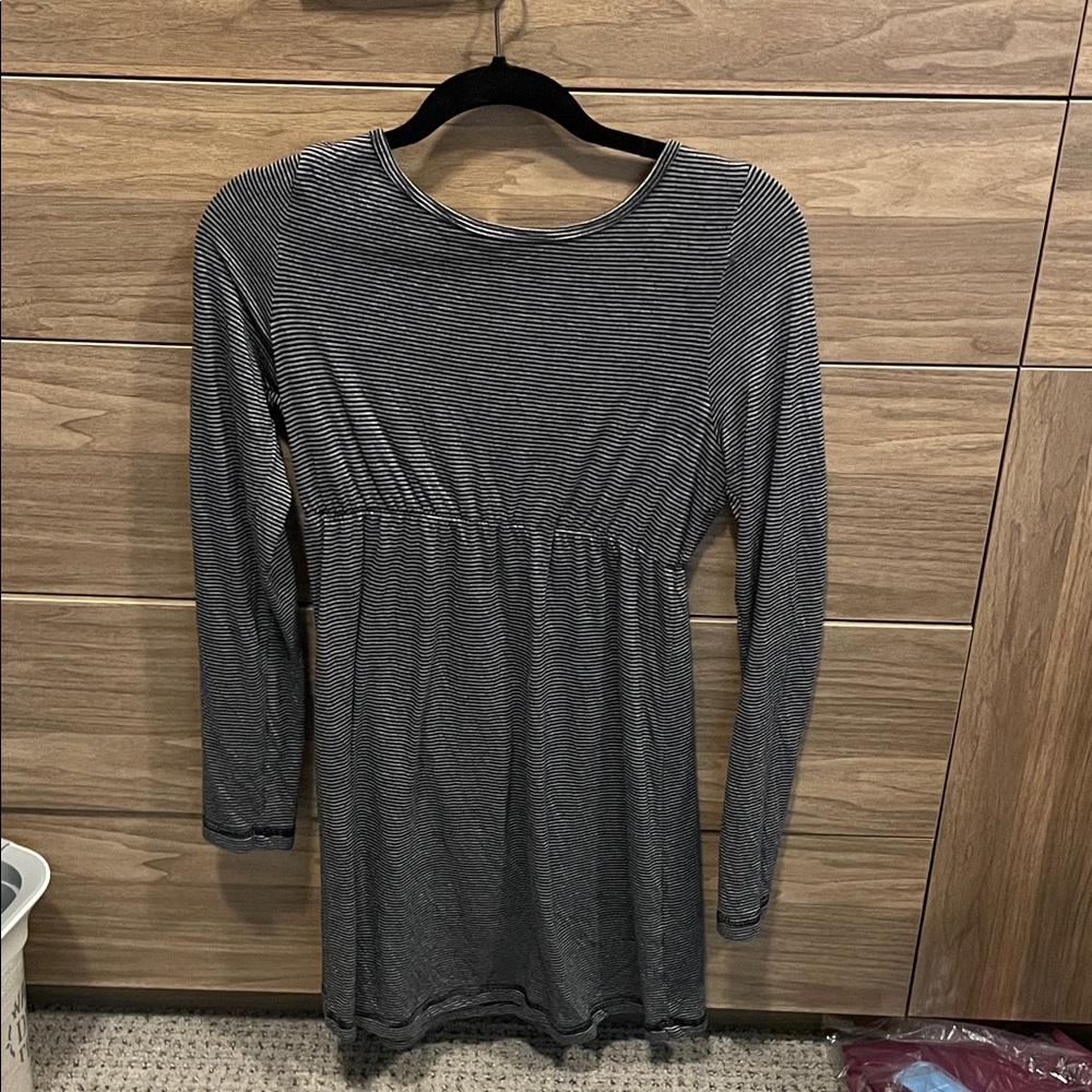 Striped Long Sleeve Dress - Black and Gray